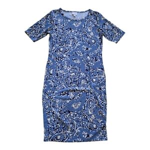 LULAROE Julia‎ Dress Blue White Prints - Size Medium
